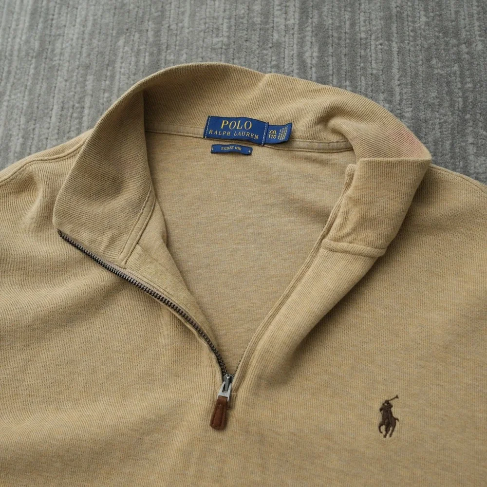 Polo Ralph Lauren Sweatshirt Men Dune Tan Quarter Zip Pullover Estate Rib‎ 2XL